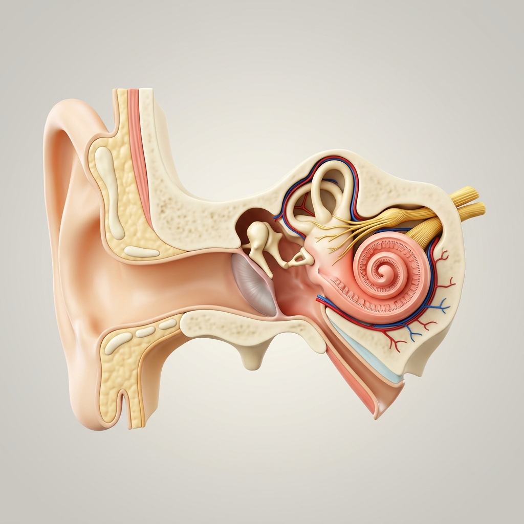 Cross-section of the inner ear cochlea and auditory nerve