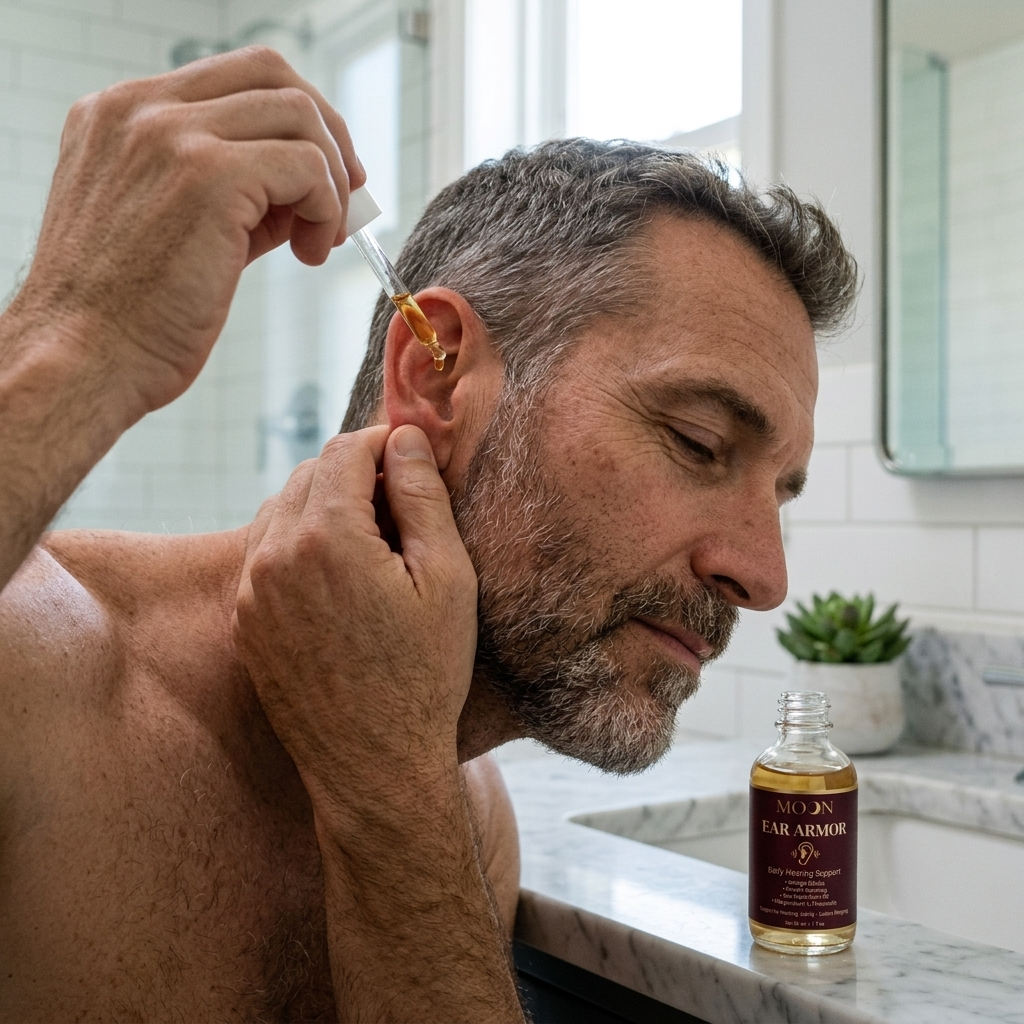 Customer holding Moon Ear Armor ear drops